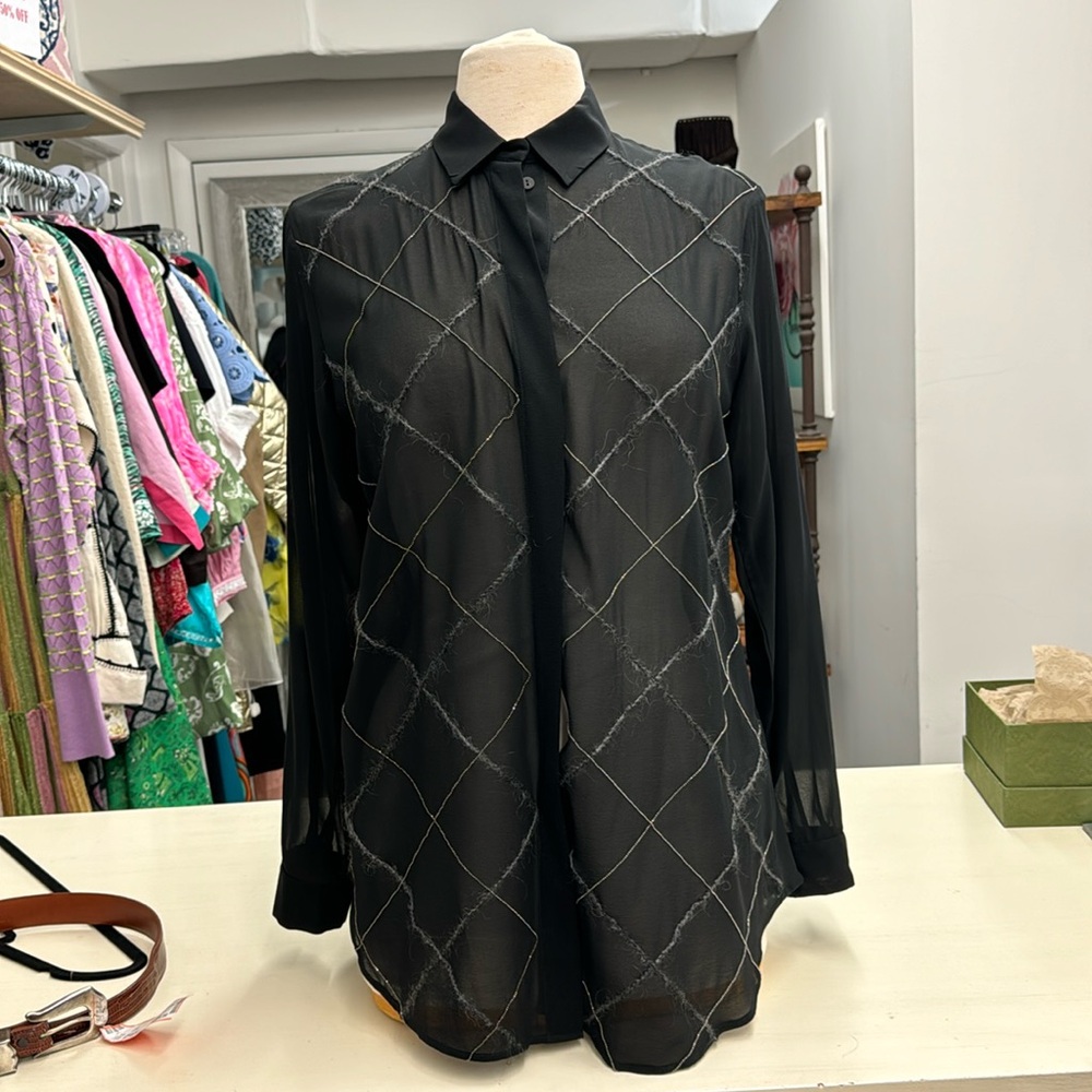 Fabiana Filippi silk long sleeve blouse with wool and beaded diamond print